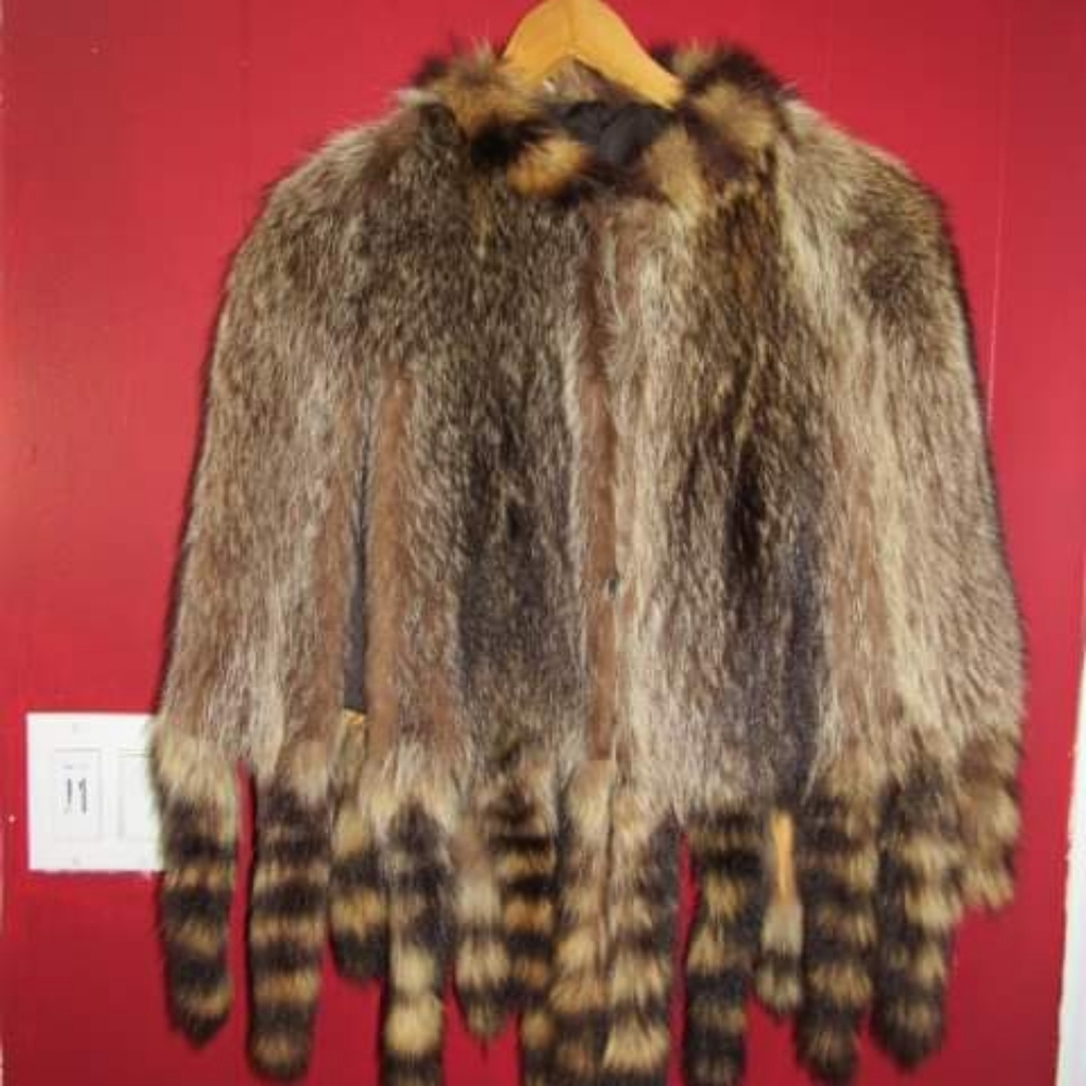 Genuine real Raccoon fur tailed poncho/shawl